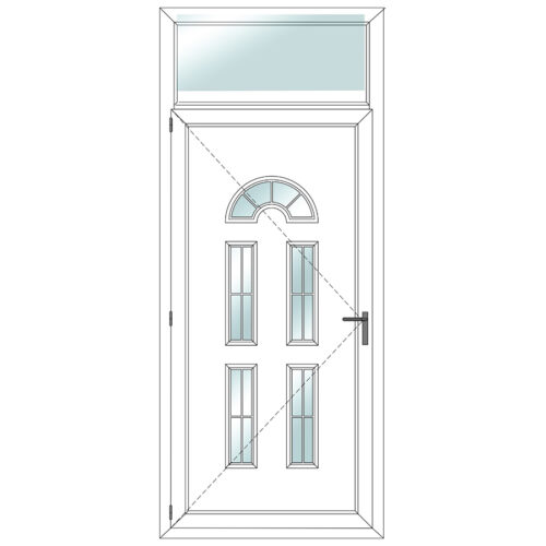 Door with decorative panel + fixed element above