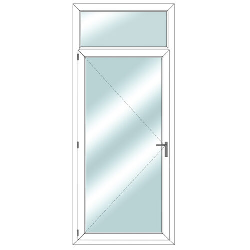 Glass door with fixed glass above